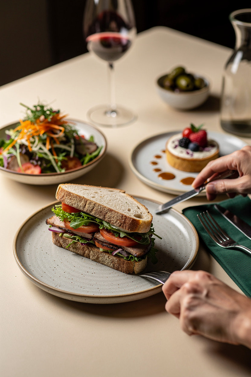 Stella's Modern Pantry fresh cafe menu featuring artisanal sandwiches, seasonal salads, and house-made desserts